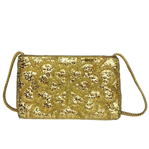 VINTAGE LA REGALE LTD. Art Deco Sequin & Seed Bead Crossbody Evening Bag - Picture 2 of 8